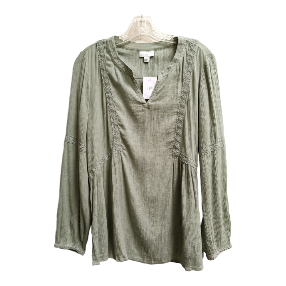 J Jill long sleeve v-neck shirt blouse green XS